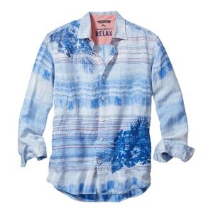 Tommy Bahama Ocean Tides Breezer Linen Sport Shirt Mountain Bluebell Large